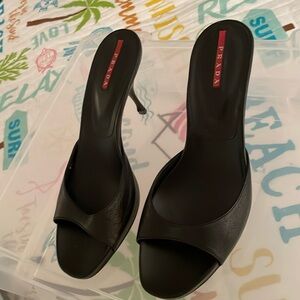 Beautiful black Prada slides very gently used maybe worn  twice size 38 1/2